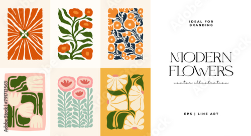 Floral abstract elements. Botanical composition. Modern trendy Matisse minimal style. Floral poster, invite.