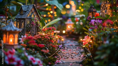 A magical fairy garden with twinkling lights and colorful flowers  AI generated illustration © ArtStage