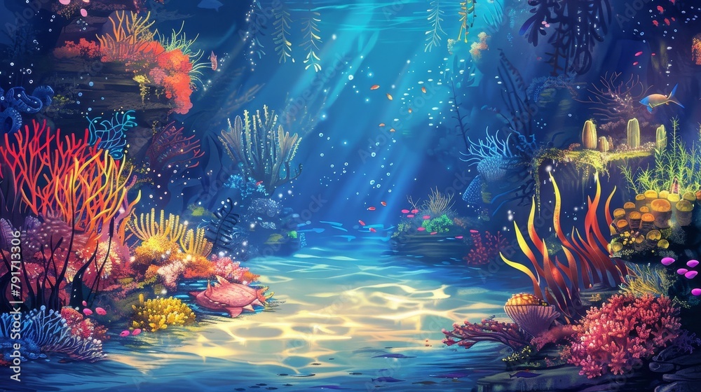 A Magical Underwater World With Colorful Coral Reefs And Exotic Sea
