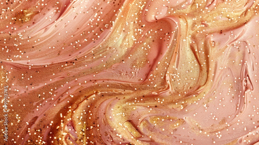 Liquid mixture of pink and gold with shimmering glitter