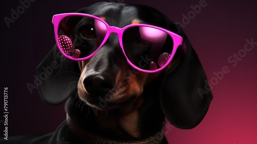 Dachshund Wearing a Pink Heart-Shaped Pair of Glasses © Waqas