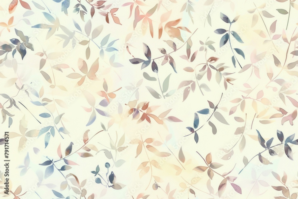 Botanical leaf and flower pattern on beige, pink, and blue background with intricate details and vibrant colors - obrazy, fototapety, plakaty 