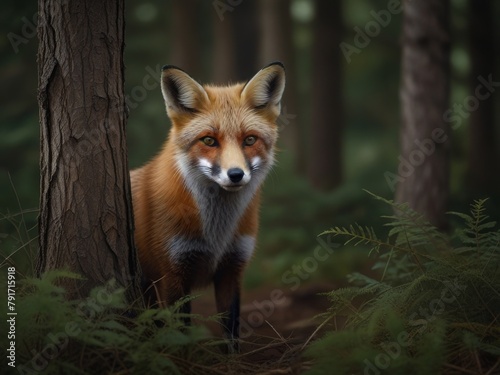 Forest Fugue: Red Fox Darts Through Thicket, Stealthy Predator Hunts in Whispering Woods