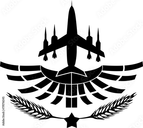 Vektor Symbol Silhouette - Luftwaffe mit Kampfjet und Flügeln - Ehre und Stolz - Militär Einsatz - Design Element Logo und Icon