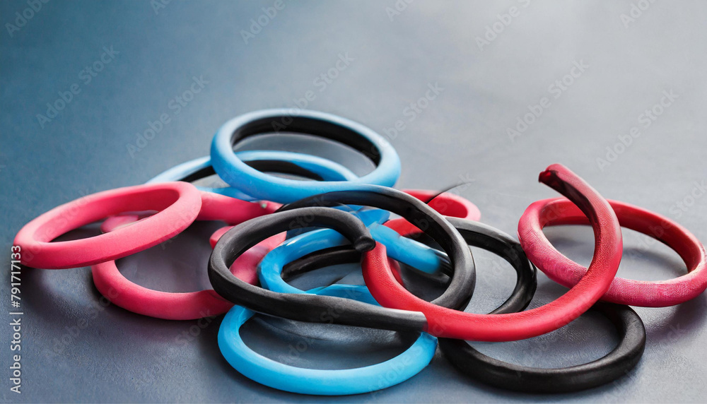 Naklejka premium A bunch of failed o-rings on a table; white abstract background; layout for design analysis. Display for reliability analysis or hydraulic failure investigation