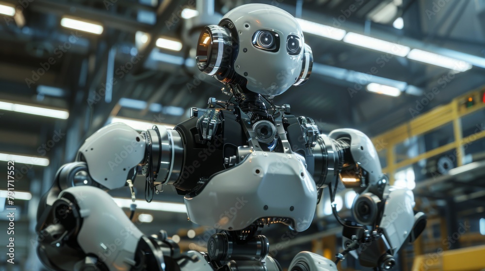 Fototapeta premium Advanced Humanoid Robot in a High-Tech Workshop