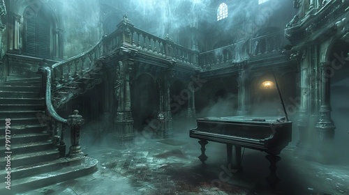 A gothicstyle hotel shrouded in mist, with balconies adorned with gargoyles and windows boarded shut Shadows flit across the darkened hallways, disembodied voices echo through the empty rooms, and a s photo