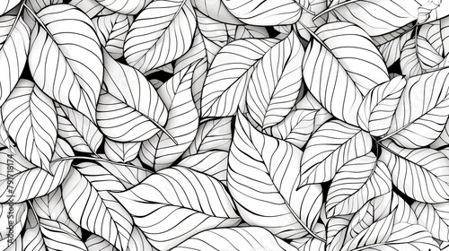 Patterns (seamless): A coloring book page with a seamless pattern of leaves