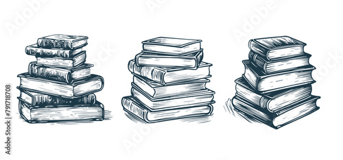 Books, Hand drawn illustration in sketch style.	
