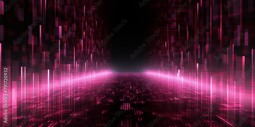 Pink binary code on dark, creating an atmosphere of data technology and cyber security. Focus on the binary number texture with copy space
