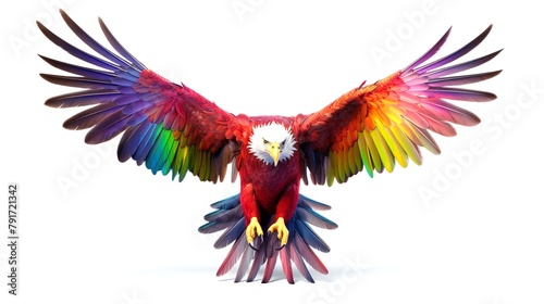 Eagle with Colorful Rainbow on White Background: 8K Photorealistic Image photo