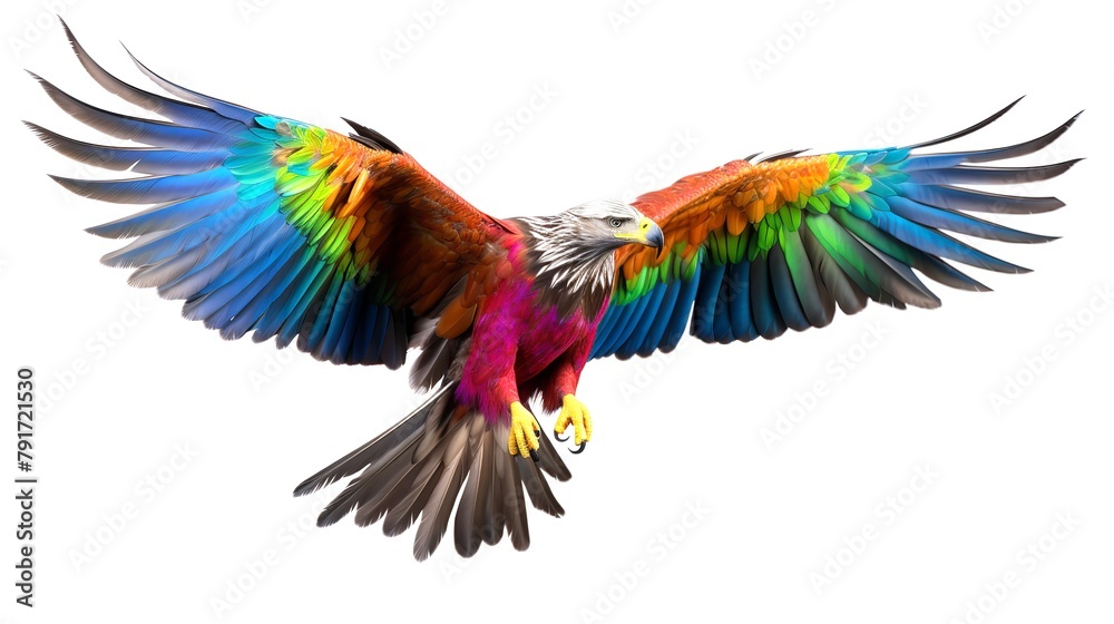 Fototapeta premium Eagle with Colorful Rainbow on White Background: 8K Photorealistic Image