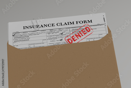 Document with denied stamp  put on the  wooden table