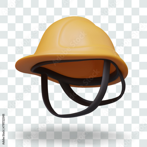 Yellow protective helmet with stripes. Hard hat for builder, repairman, rescuer
