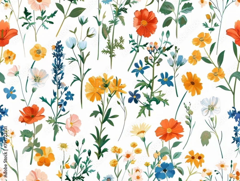 Seamless pattern of colorful flowers on a white background Seamless pattern of colorful flowers on a white background