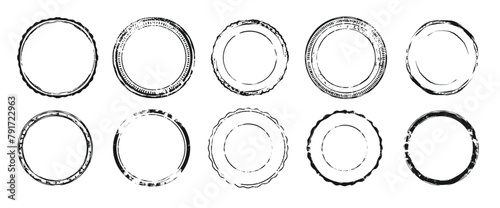 Vintage Post Office Stamp Seal Template Collection. Distressed Circle Grunge Frame Isolated on White Background