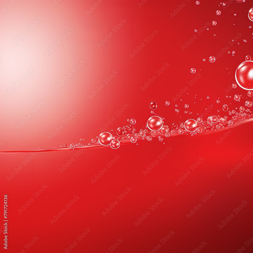 Red bubble with water droplets on it, representing air and fluidity. Web banner with copy space for photo text or product, blank empty copyspace