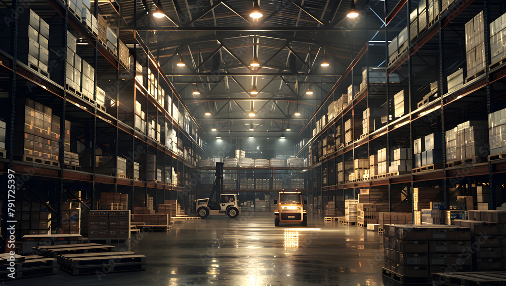 tariffs and Shelves: The Trade Dynamics of a Warehouse - obrazy, fototapety, plakaty 