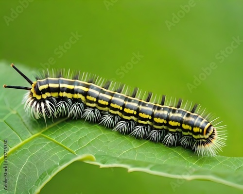 Caterpillar on a Green Leaf Close-up MMacro photo