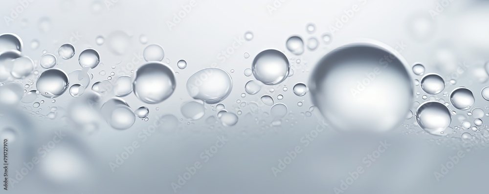 Silver bubble with water droplets on it, representing air and fluidity. Web banner with copy space for photo text or product, blank empty copyspace