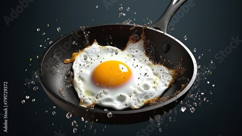 Fried Egg in Pan with a Sprinkle of Ground Black Pepper