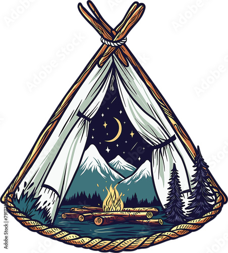 Camping t-shirt design, adventure concept, vector illustration.