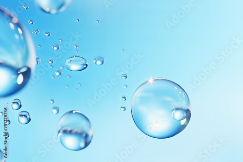 Sky Blue bubble with water droplets on it, representing air and fluidity. Web banner with copy space for photo text or product, blank empty copyspace
