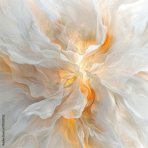 gold flower by white in the style of fluid dynamic brushwork