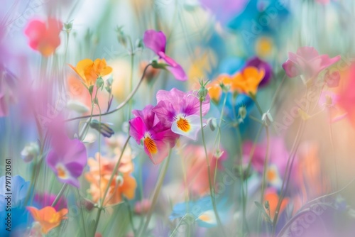 Colorful wildflowers sway in the grass, creating a vibrant scene with soft focus © Ilia Nesolenyi