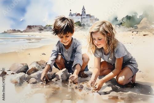 children playing on beach