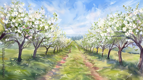 Blossoming Apple Orchard wi...