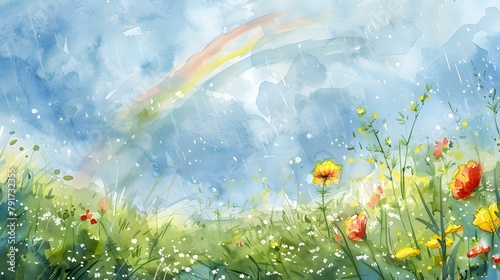 Vibrant Watercolor Meadow w...