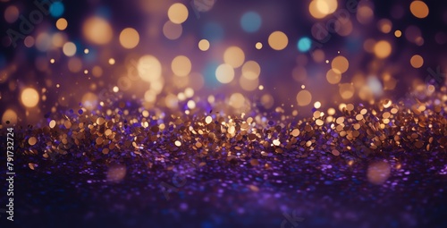 a blurry image of a purple and gold glitter