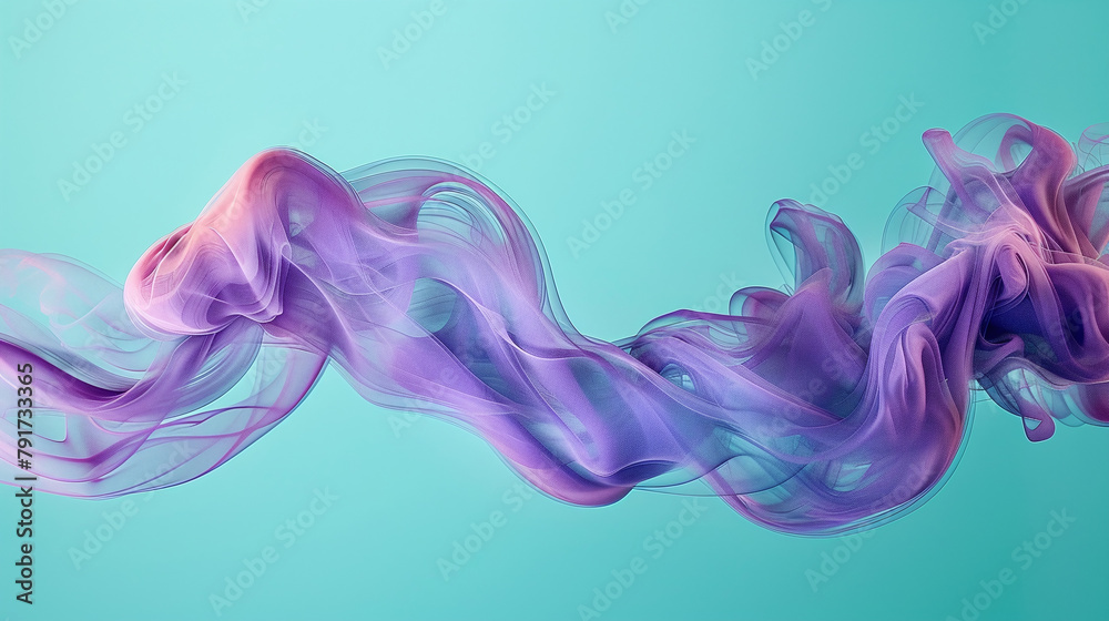 Elegant Purple and Pink Smoke Waves on Teal Background Abstract Art