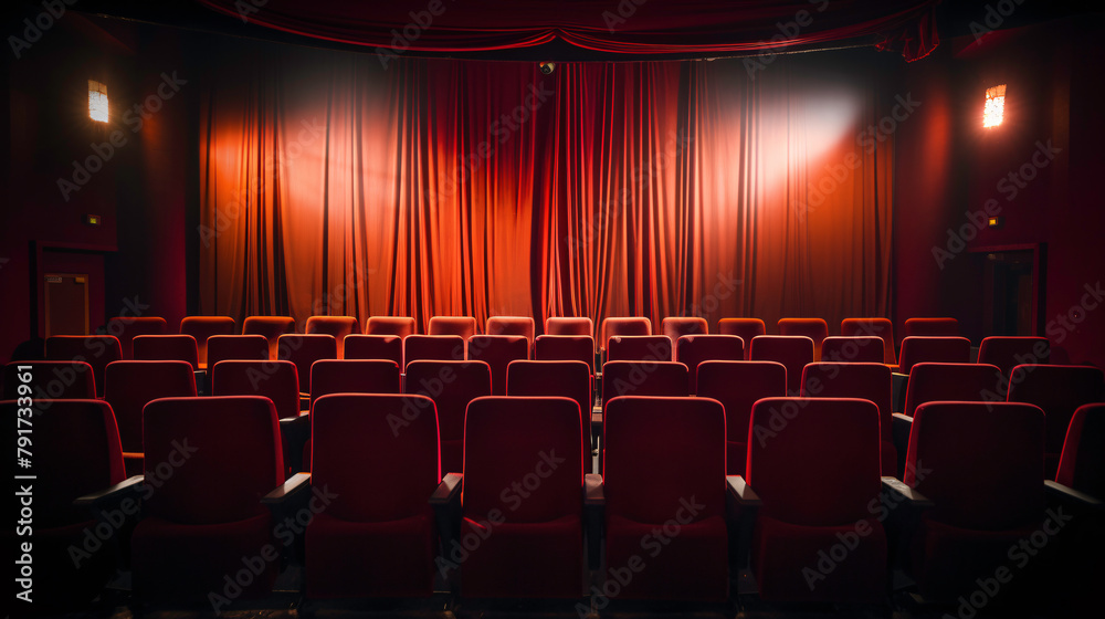 a red theater curtain with red seats