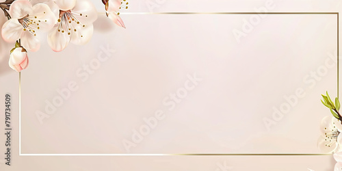 empty beige background with gold frame and sakura flowers

