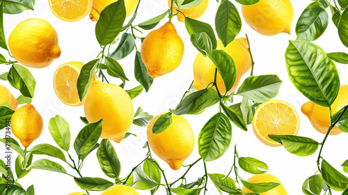 a group of lemons and leaves photo