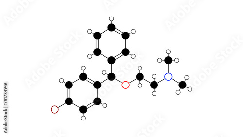 bromazine molecule, structural chemical formula, ball-and-stick model, isolated image antihistamine photo