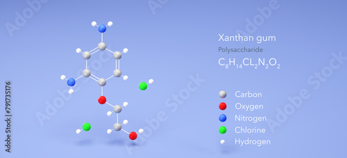 xanthan gum molecule, molecular structures, food additive e415, 3d model, Structural Chemical Formula and Atoms with Color Coding