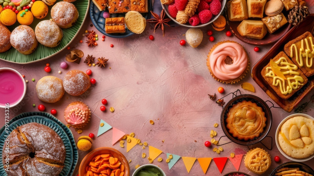 Festa Junina Celebration Flat Lay with Traditional Sweets

