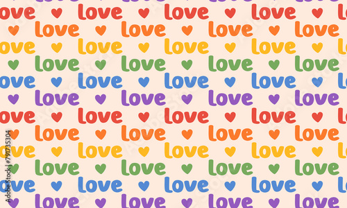 Seamless pattern with Symbol of LGBTQ pride community. LGBT rainbow quote love and heart. LGBT pride month. Vector illustration
