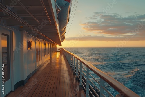 Luxury cruise ship deck in late afternoon