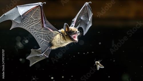 a bat flying with a fly photo