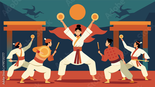 The sound of drums heralds the entrance of a martial arts troupe whose synchronized movements and intense choreography leave the audience in