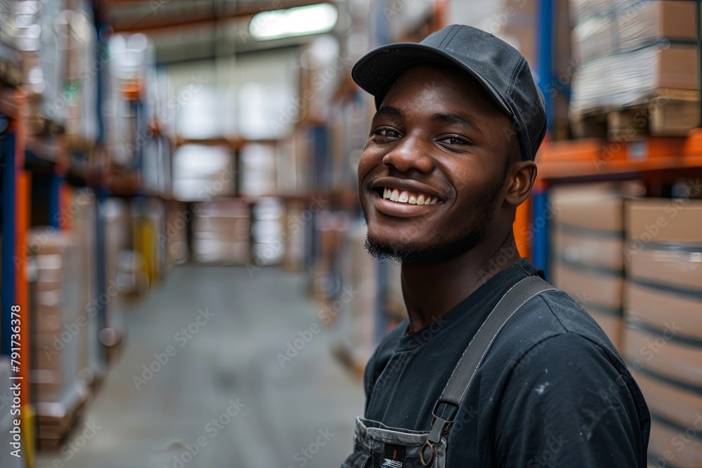 Smiling portrait of a young male warehouse worker Smiling portrait of a young male warehouse worker