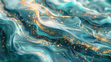 Turquoise Waves with Golden Sparkles Abstract Luxury Background