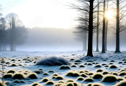 Mist Fog frost in mid-winter, Sherbrook Valley, Cannock Chase Country Park AONB area of outstanding natural beauty photo