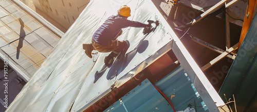 Worker repairing the roof
