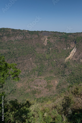 Small crater inside  the San Salvador volcano crater in El Boqueron National Park near Santa Tecla area. Sunny day, blue sky.
