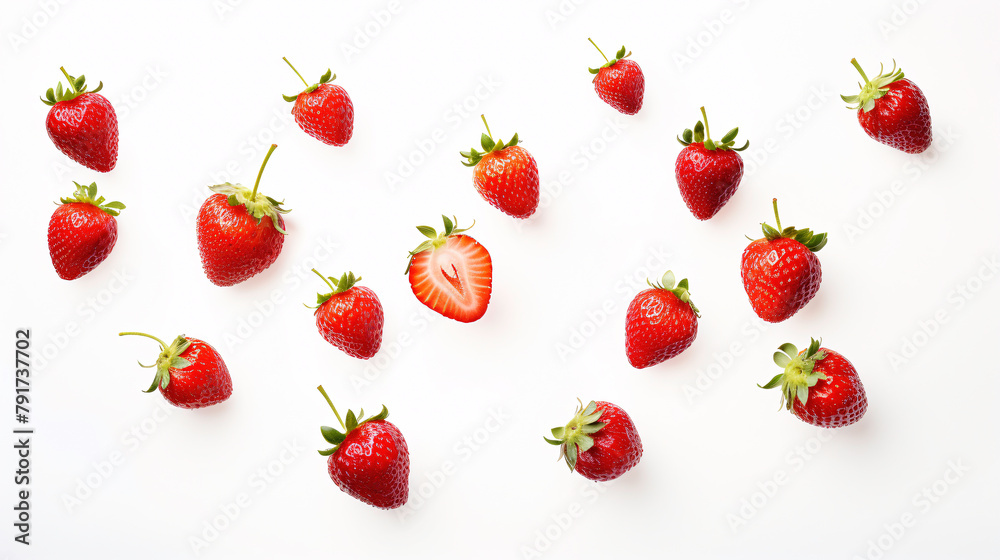 a group of strawberries with one half of a strawberry a group of strawberries with one half of a strawberry